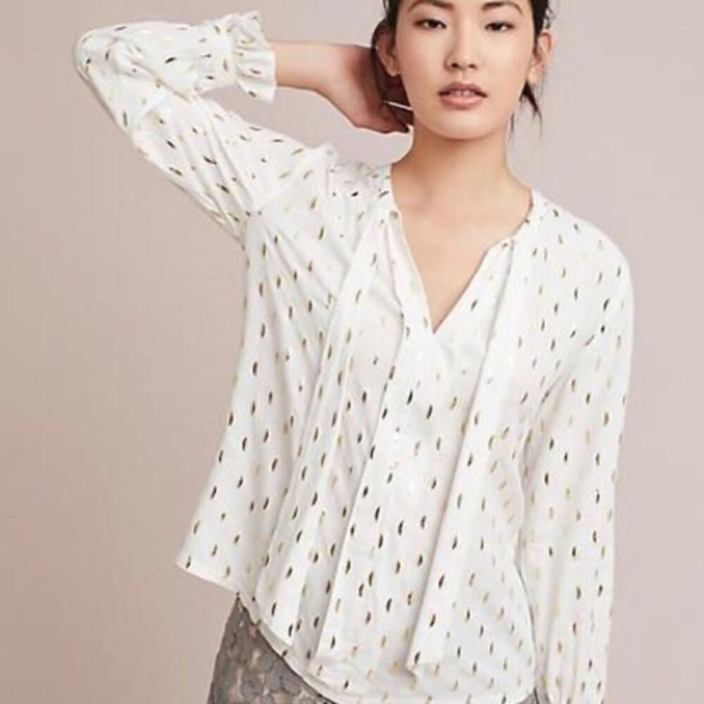 Anthropologie Monarc Gallerist Gold Foil Top.